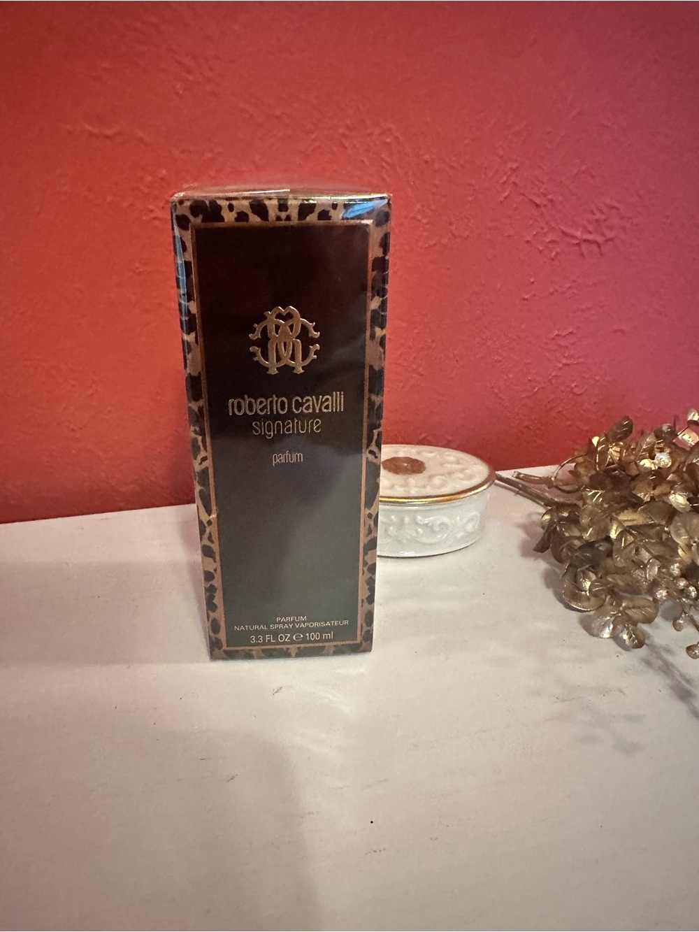 Roberto Cavalli Signature Box in Black and Gold Leopard Trim
